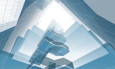 Soyut geometrik mimari arkaplan, 3 boyutlu illüstrasyon