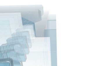 Soyut geometrik mimari arkaplan, 3 boyutlu illüstrasyon