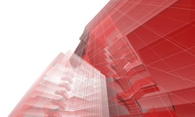 Soyut geometrik mimari arkaplan, 3 boyutlu illüstrasyon