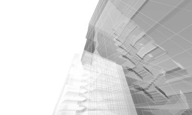 Soyut geometrik mimari arkaplan, 3 boyutlu illüstrasyon