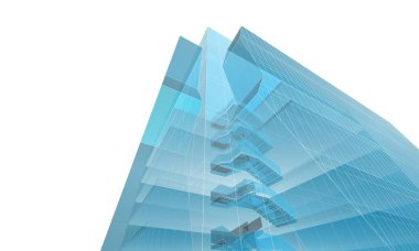 Soyut geometrik mimari arkaplan, 3 boyutlu illüstrasyon