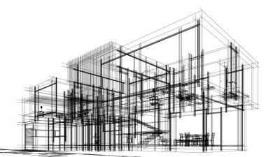 Soyut geometrik mimari arkaplan, 3 boyutlu illüstrasyon