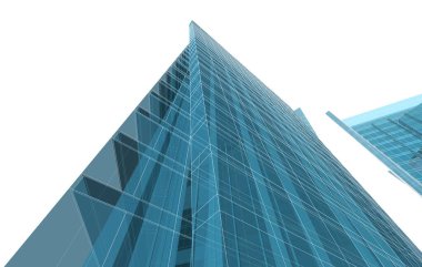 Soyut geometrik mimari arkaplan, 3 boyutlu illüstrasyon