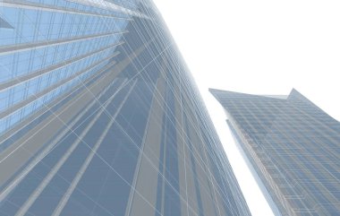 Soyut geometrik mimari arkaplan, 3 boyutlu illüstrasyon