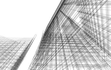 Soyut geometrik mimari arkaplan, 3 boyutlu illüstrasyon