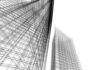 Soyut geometrik mimari arkaplan, 3 boyutlu illüstrasyon