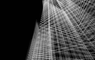 Soyut geometrik mimari arkaplan, 3 boyutlu illüstrasyon