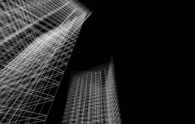 Soyut geometrik mimari arkaplan, 3 boyutlu illüstrasyon