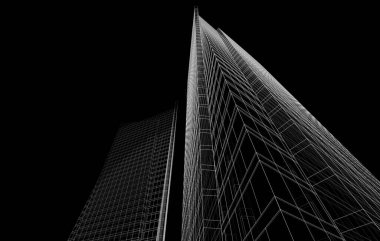 Soyut geometrik mimari arkaplan, 3 boyutlu illüstrasyon