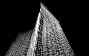 Soyut geometrik mimari arkaplan, 3 boyutlu illüstrasyon