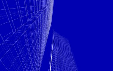 Soyut geometrik mimari arkaplan, 3 boyutlu illüstrasyon