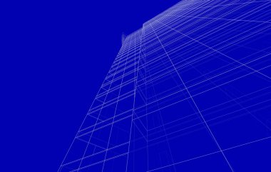 Soyut geometrik mimari arkaplan, 3 boyutlu illüstrasyon