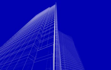 Soyut geometrik mimari arkaplan, 3 boyutlu illüstrasyon