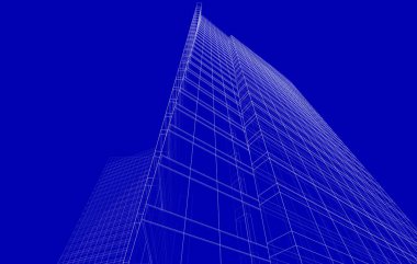 Soyut geometrik mimari arkaplan, 3 boyutlu illüstrasyon