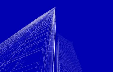 Soyut geometrik mimari arkaplan, 3 boyutlu illüstrasyon