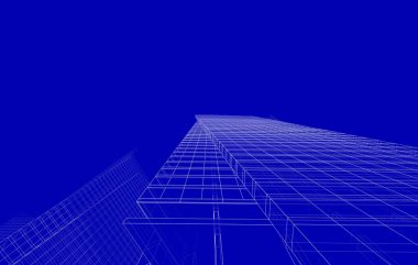 Soyut geometrik mimari arkaplan, 3 boyutlu illüstrasyon