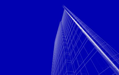 Soyut geometrik mimari arkaplan, 3 boyutlu illüstrasyon