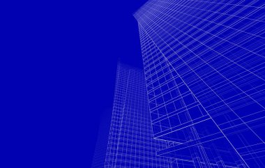 Soyut geometrik mimari arkaplan, 3 boyutlu illüstrasyon