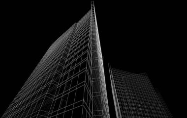 Soyut geometrik mimari arkaplan, 3 boyutlu illüstrasyon