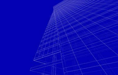 Soyut geometrik mimari arkaplan, 3 boyutlu illüstrasyon