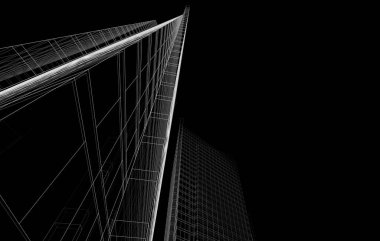 Soyut geometrik mimari arkaplan, 3 boyutlu illüstrasyon