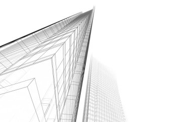 Soyut geometrik mimari arkaplan, 3 boyutlu illüstrasyon