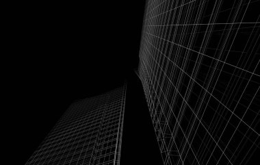 Soyut geometrik mimari arkaplan, 3 boyutlu illüstrasyon