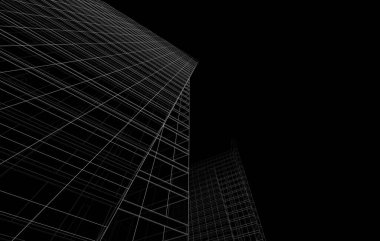 Soyut geometrik mimari arkaplan, 3 boyutlu illüstrasyon