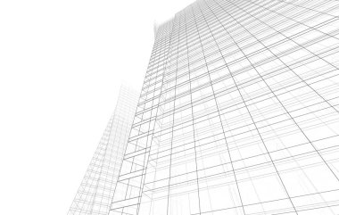 Soyut geometrik mimari arkaplan, 3 boyutlu illüstrasyon