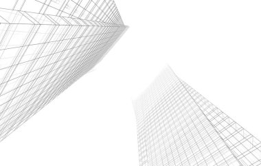 Soyut geometrik mimari arkaplan, 3 boyutlu illüstrasyon