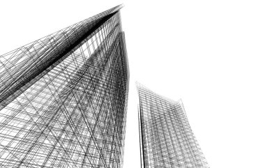 Soyut geometrik mimari arkaplan, 3 boyutlu illüstrasyon