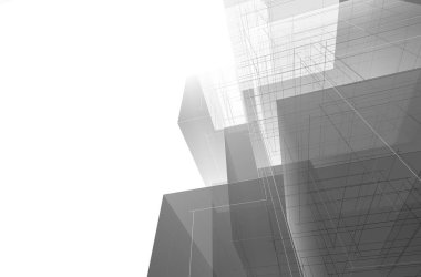 Soyut geometrik mimari arkaplan, 3 boyutlu illüstrasyon       