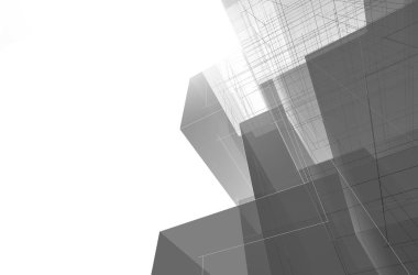 Soyut geometrik mimari arkaplan, 3 boyutlu illüstrasyon       