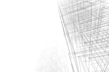 Soyut geometrik mimari arkaplan, 3 boyutlu illüstrasyon       