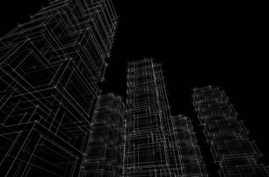 Soyut geometrik mimari arkaplan, 3 boyutlu illüstrasyon       