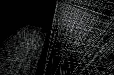 Soyut geometrik mimari arkaplan, 3 boyutlu illüstrasyon       