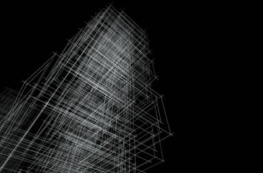 Soyut geometrik mimari arkaplan, 3 boyutlu illüstrasyon       