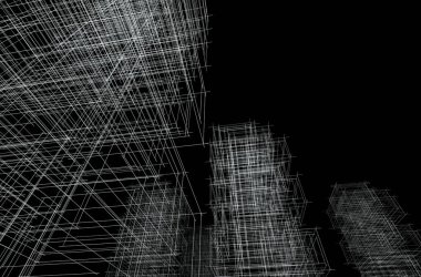 Soyut geometrik mimari arkaplan, 3 boyutlu illüstrasyon       