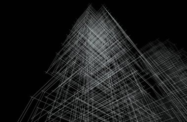 Soyut geometrik mimari arkaplan, 3 boyutlu illüstrasyon       