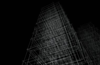 Soyut geometrik mimari arkaplan, 3 boyutlu illüstrasyon       