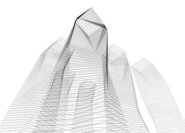 Soyut geometrik mimari binaların 3D çizimi