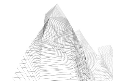 Soyut geometrik mimari binaların 3D çizimi