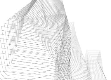 Soyut geometrik mimari binaların 3D çizimi