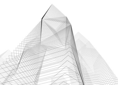 Soyut geometrik mimari binalar, 3 boyutlu illüstrasyon       