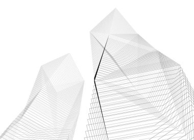 Beyaz arkaplanda minimalist tarzda 3D gökdelen tasarımı 