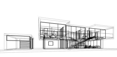 Beyaz arkaplan üzerine mimari tasarımı 3d illüstrasyonu