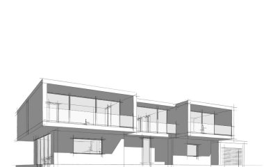 Beyaz arkaplanda ev mimarisi çizimi 3 d illüstrasyon
