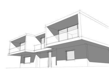 Beyaz arka planda ev binası çizimi 3 boyutlu resim