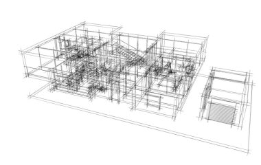 Beyaz arkaplanda ev mimarisi çizimi 3 d illüstrasyon