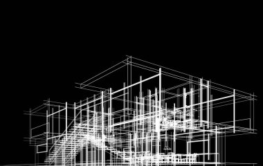 3D mimari sanat, siyah arkaplan üzerine dijital duvar kağıdı